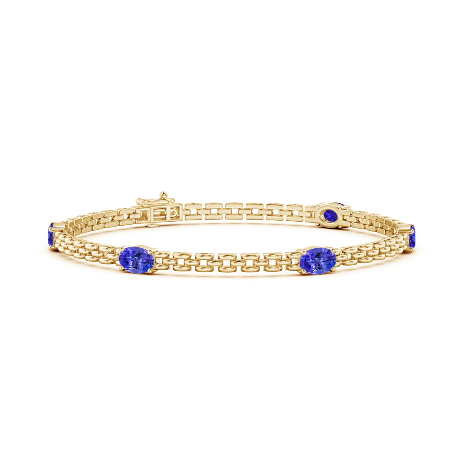 Angara 2.5 Carats Five Stone Oval Tanzanite Station Link Bracelet in 14K Yellow Gold