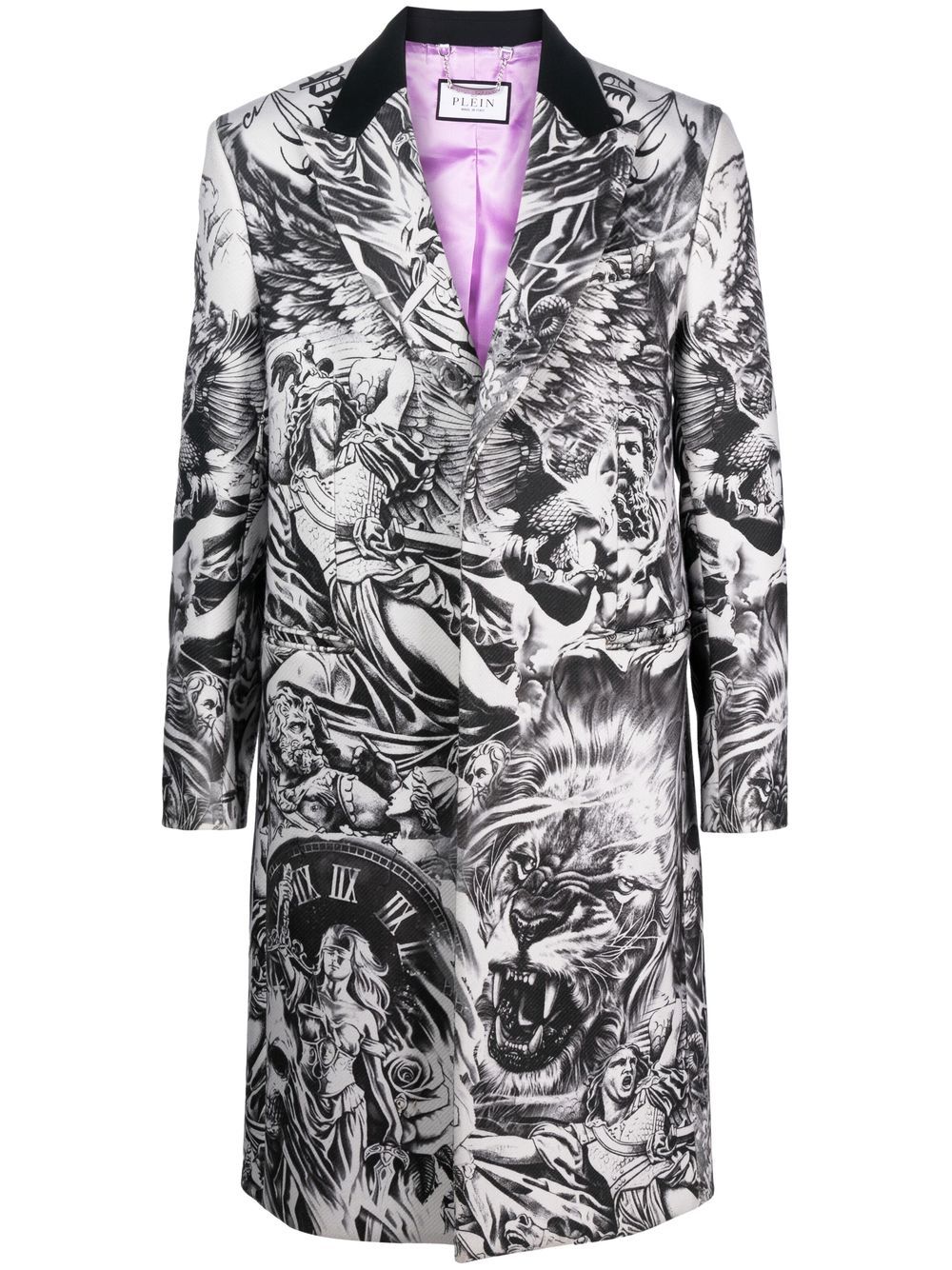 Tattoo-print wool coat - Grey