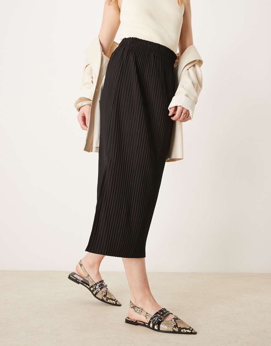 YAS plisse midi skirt in black