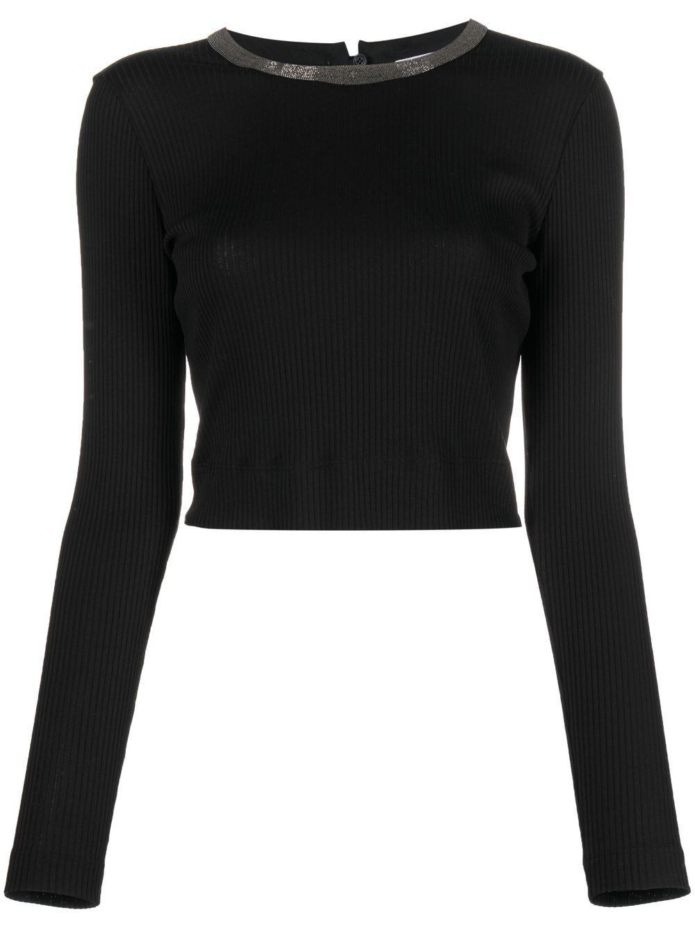 Bead-detail long-sleeve T-shirt - Black