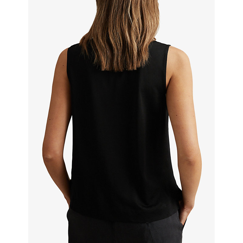 Womens Black Mira V-neck Sleeveless Woven top 