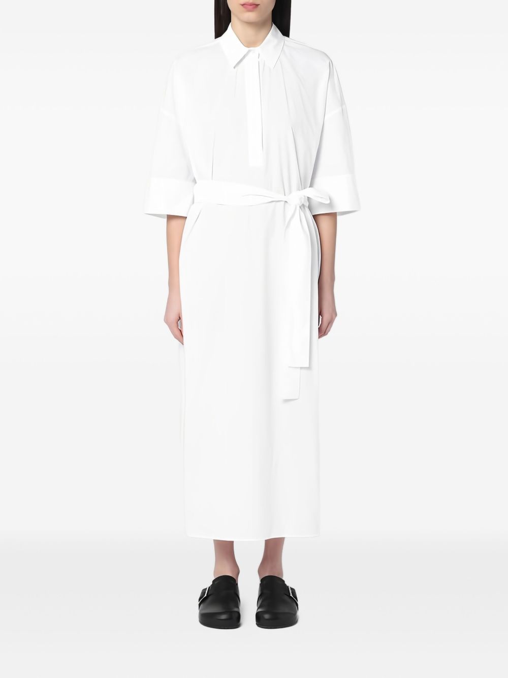 Belted shirt dress - White