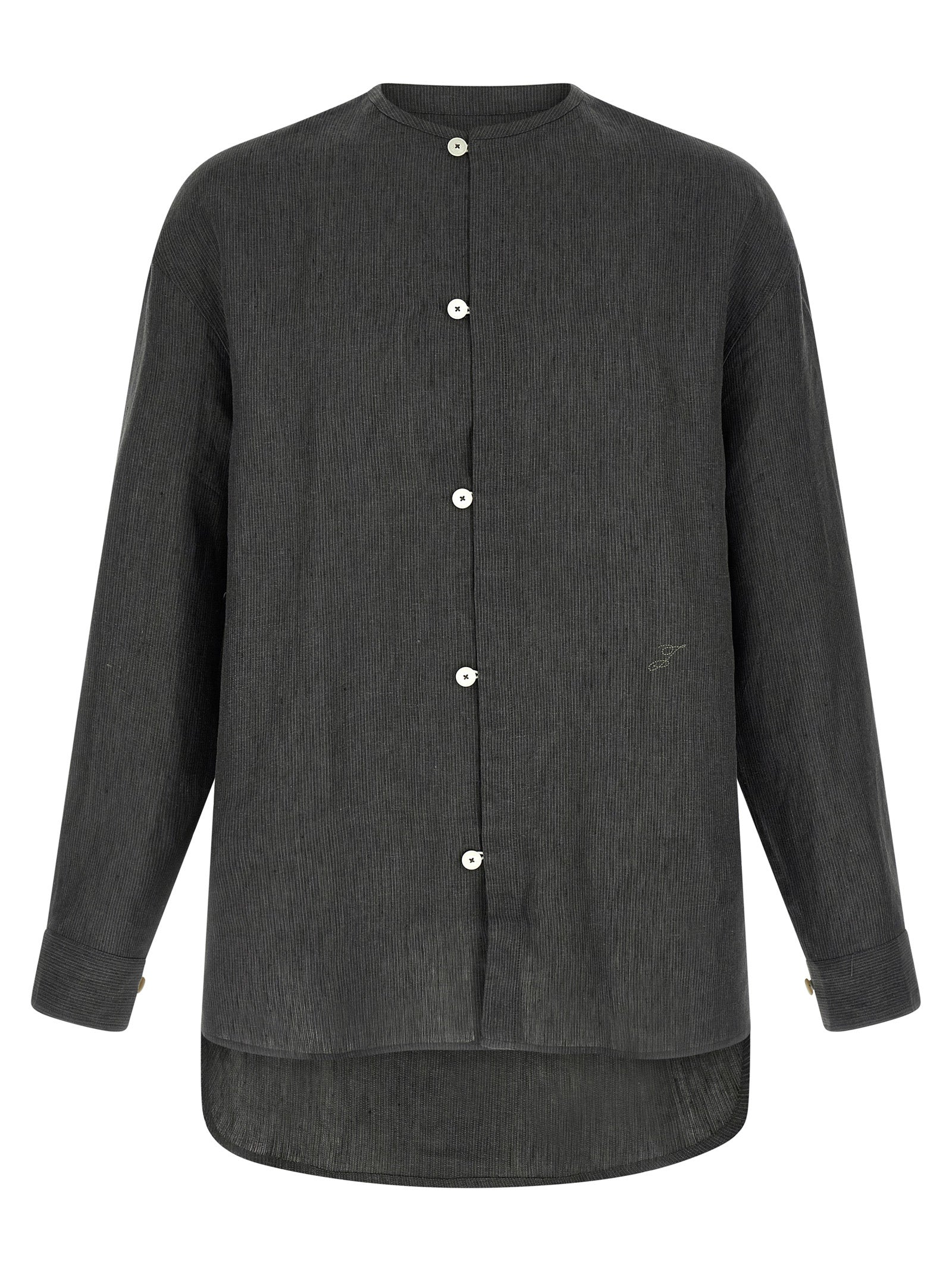 Micro-Striped Linen Shirt — Gray
