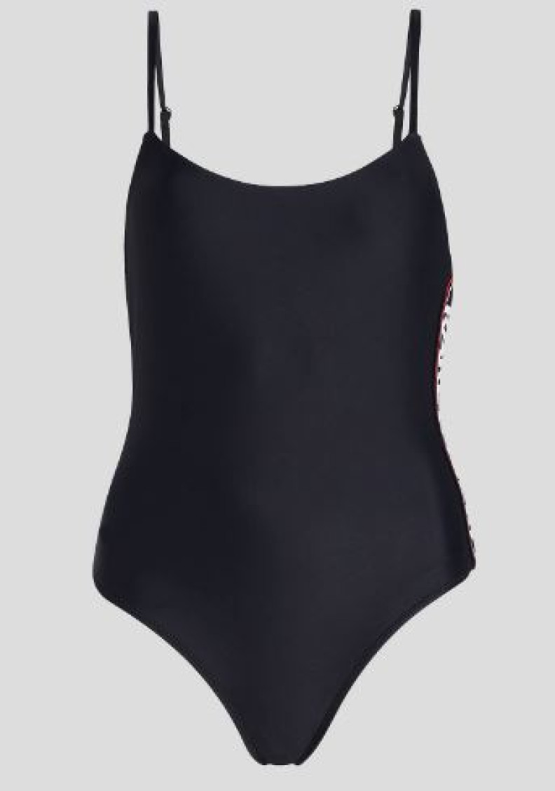 Logo-print round-neck swimsuit - Black