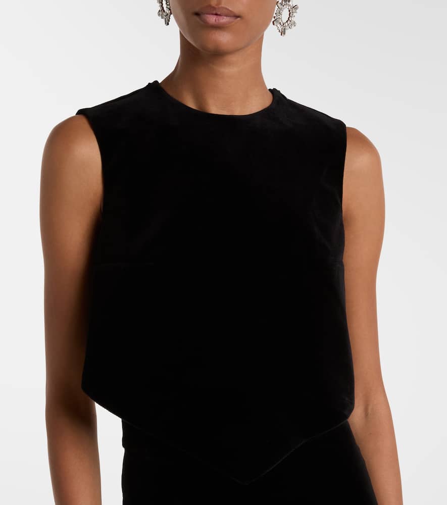 Bow-detail cotton-blend velvet crop top
