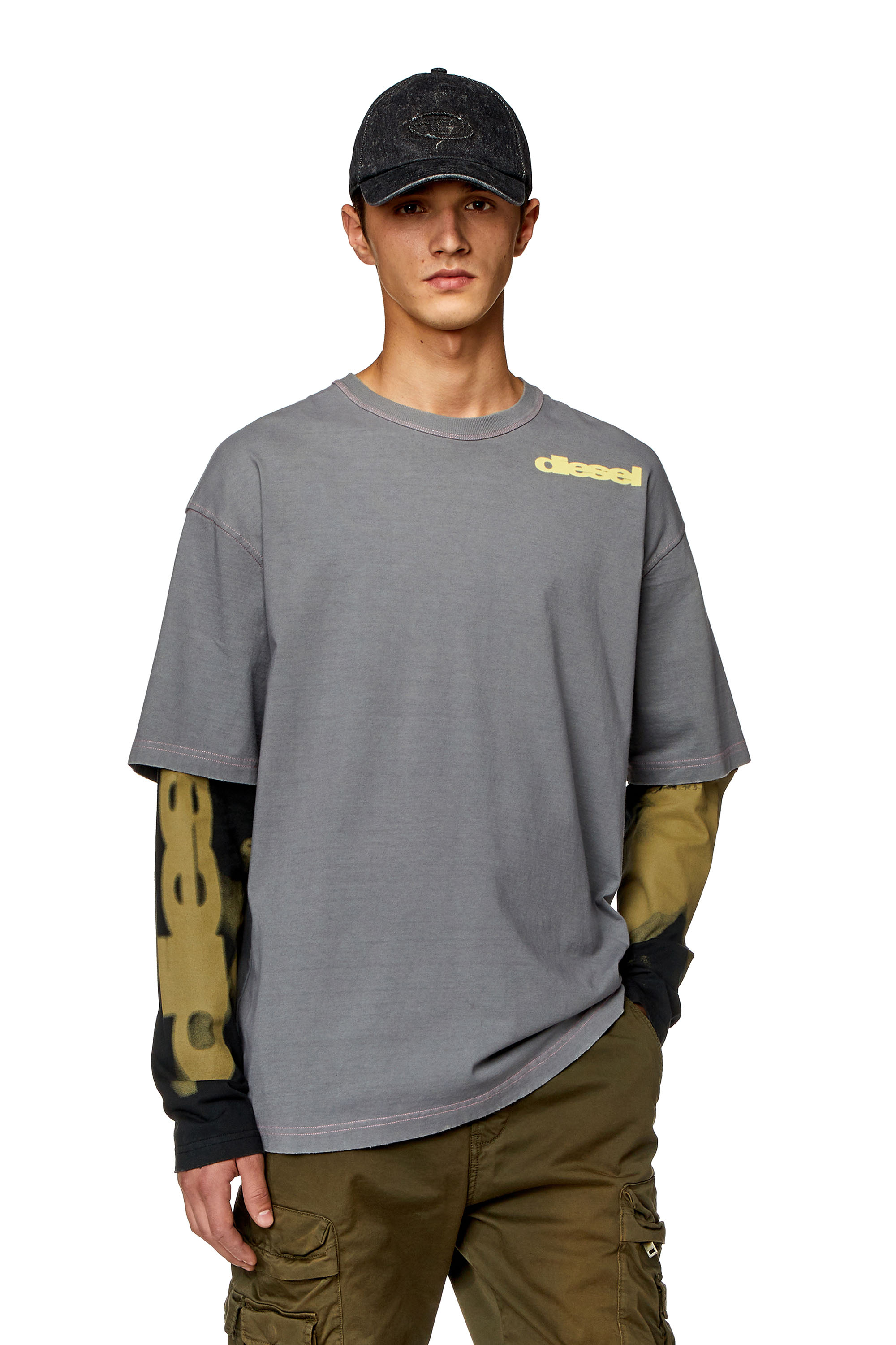 Layered-effect top with smudged print - T-Shirts - Man - Multicolor