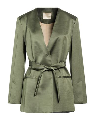 Momoní Woman Blazer Military green Size 6 Cotton, Viscose, Elastane