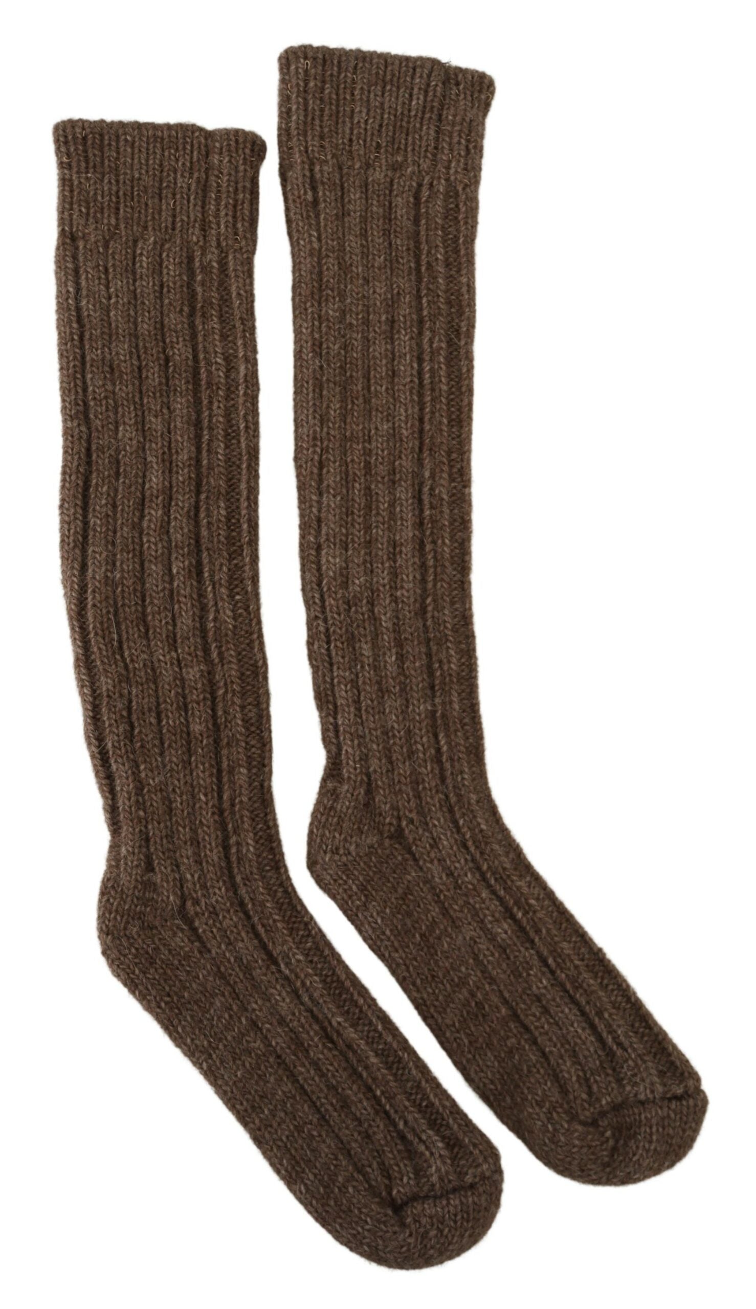 Wool Knit Calf-Height Socks — Brown
