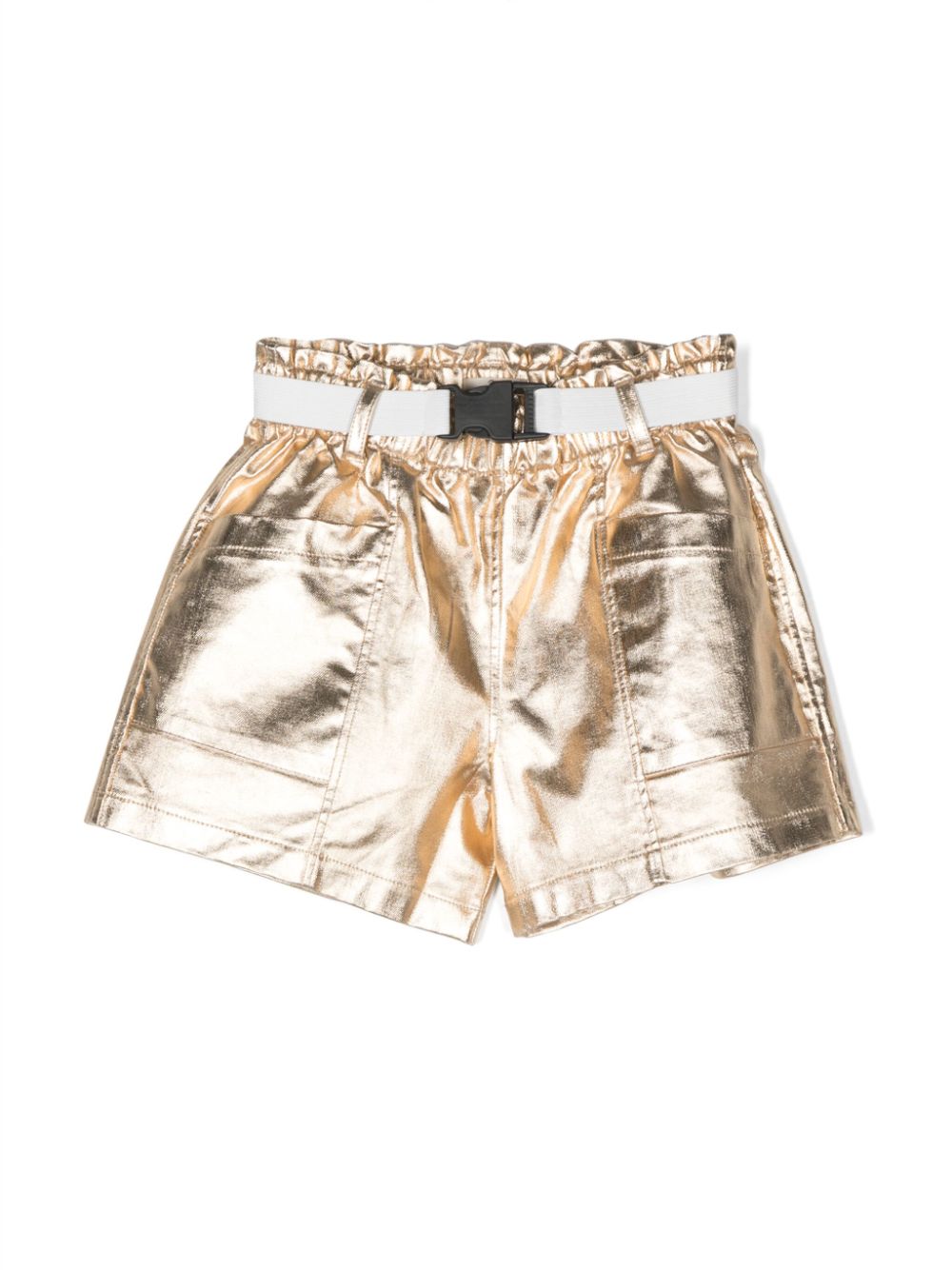 Metallic-finish belted shorts - Gold