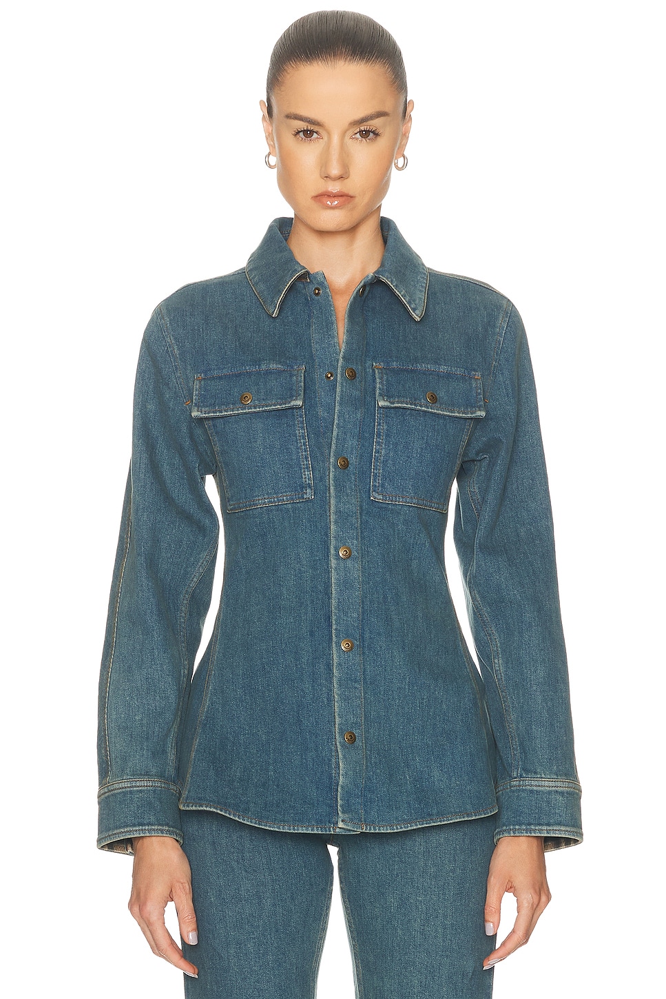 Burberry Dakota Button Up Top in Mid Blue - Blue. 6 also