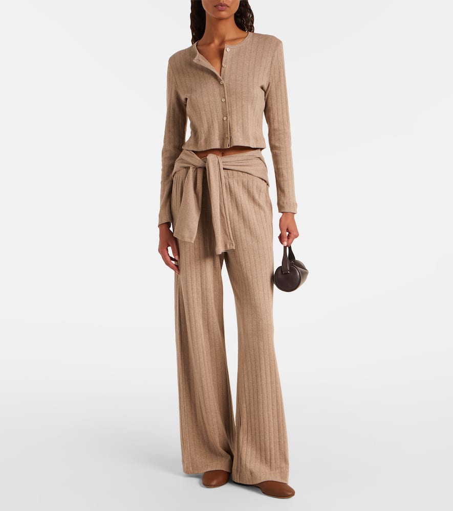 Cropped pointelle cotton cardigan
