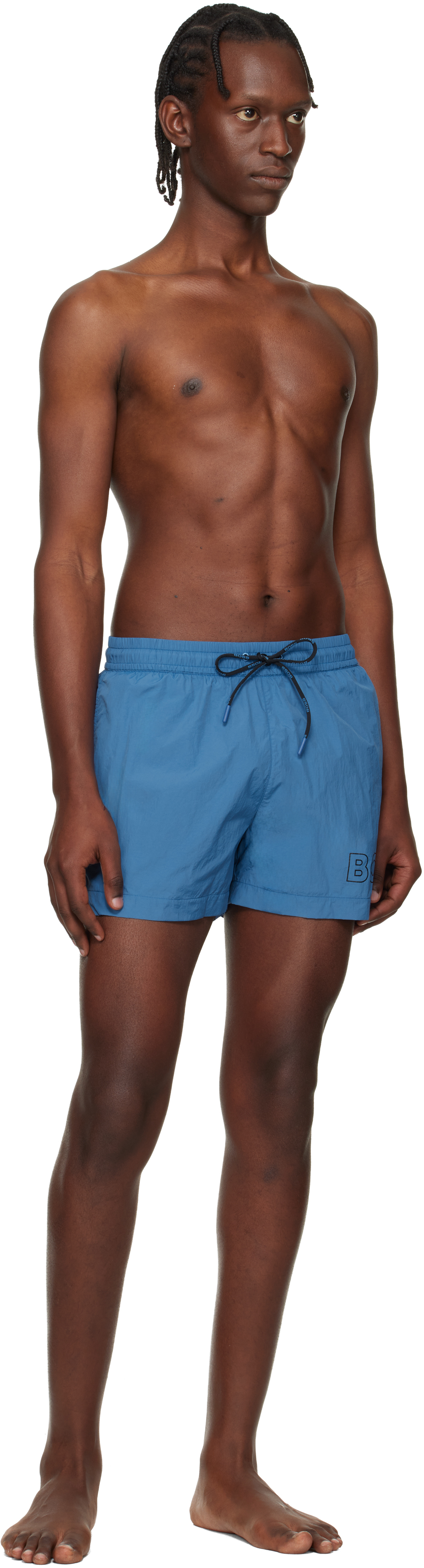 Blue Outline Logo Print Swim Shorts