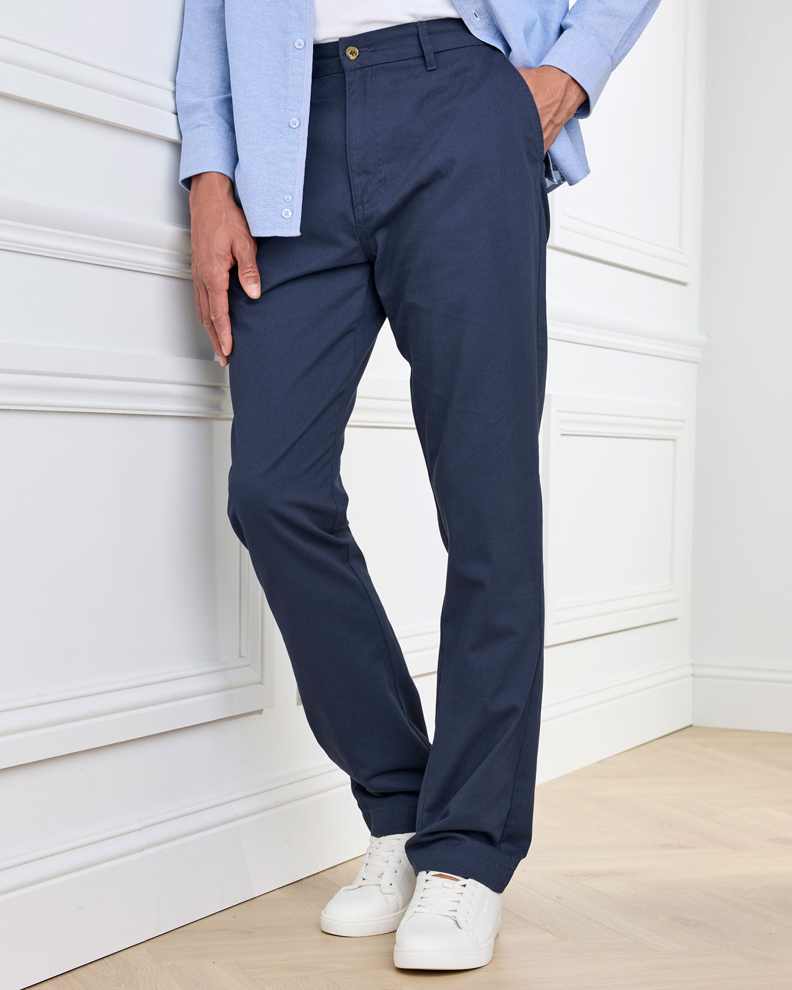 Men's Easy Wear Flat Front Trousers in Grey, 100% Cotton
