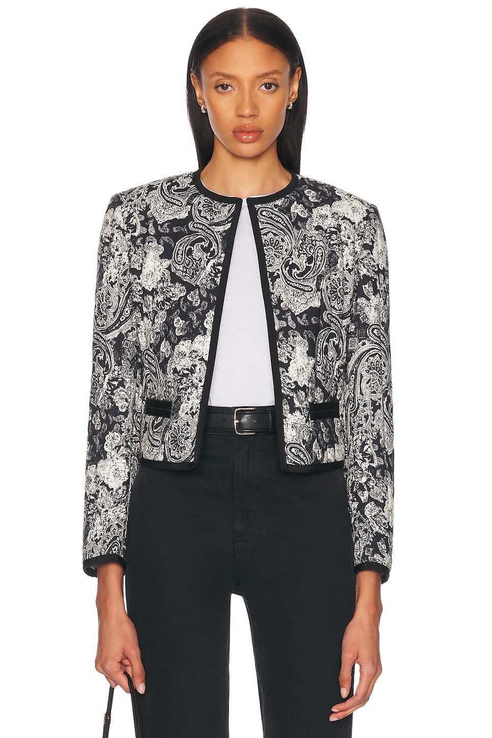 NILI LOTAN Bono Jacket in Mixed Paisley Print - Navy.  L also in