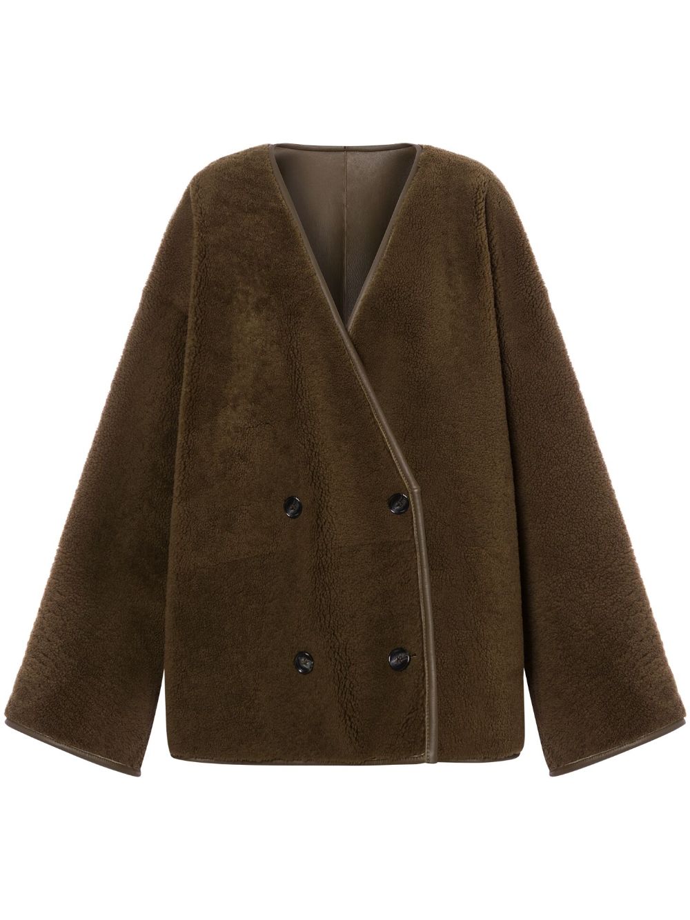 Double-breasted shearling coat - Brown