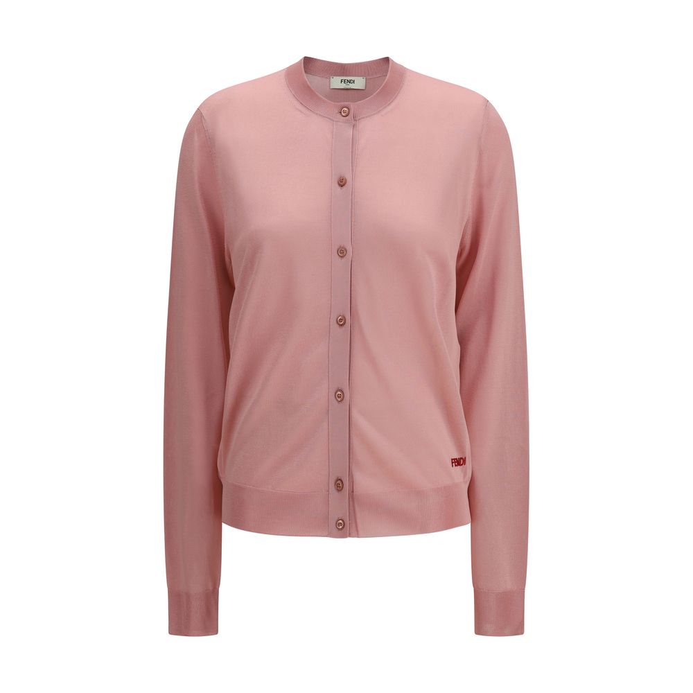 Viscose Crewneck Cardigan — Pink