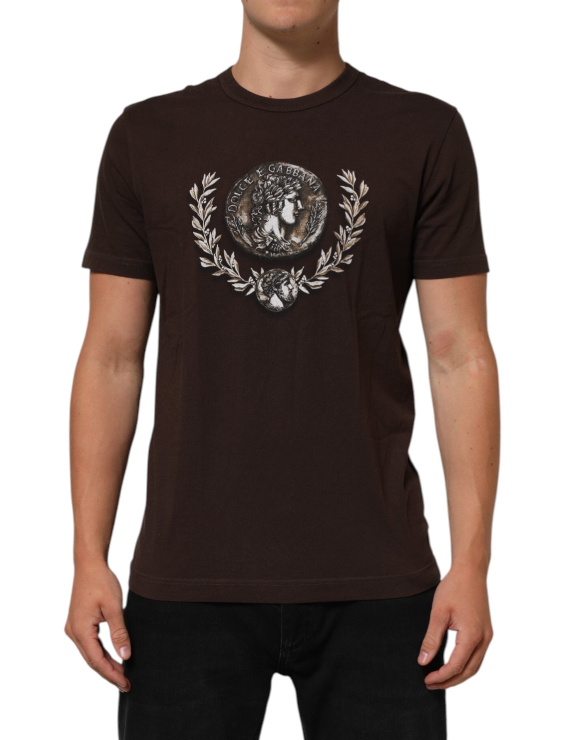 Coin & Laurel Print T-Shirt — Brown