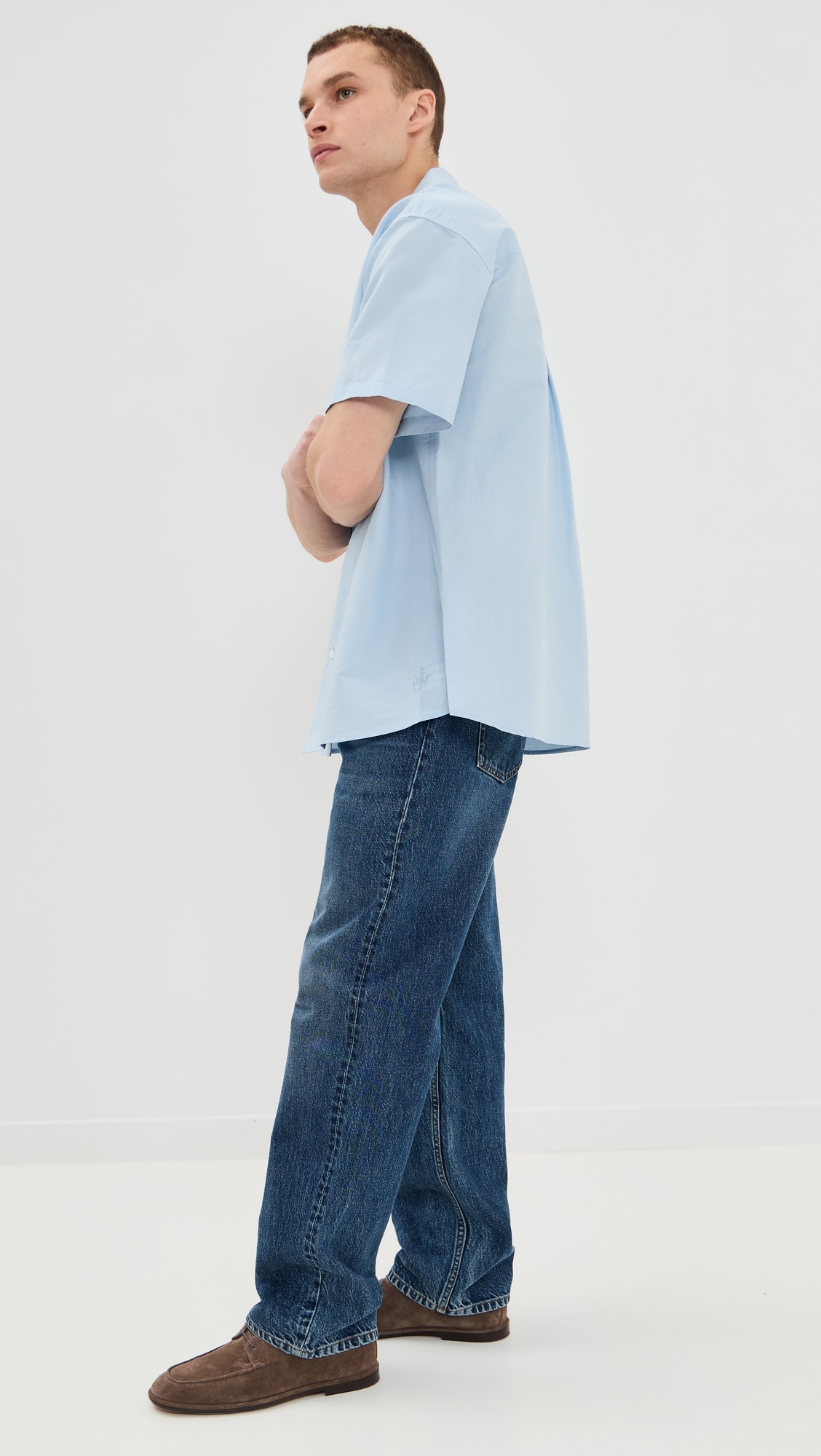 제이 더블유 앤더슨 남성 Balloon Embroidery Short Sleeve Shirt Light Blue