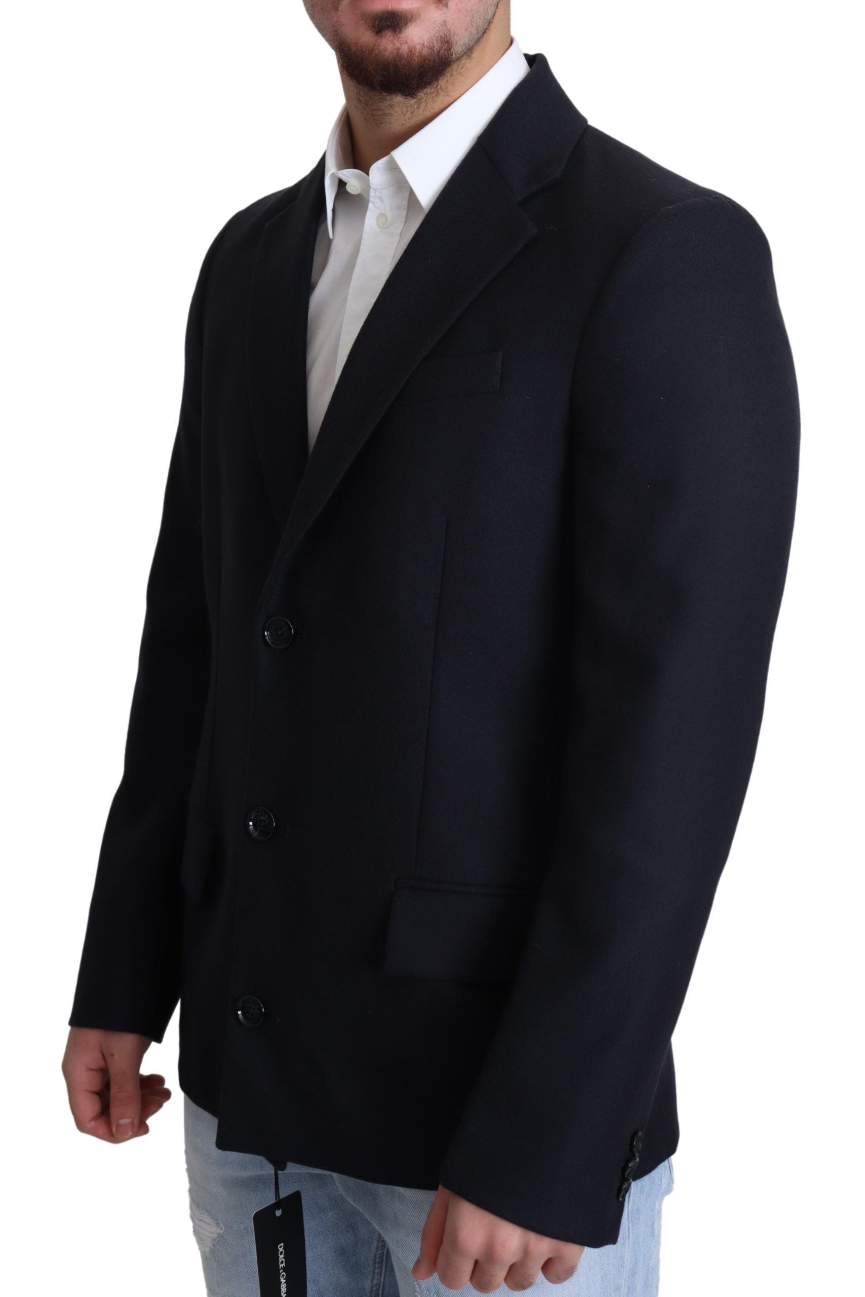 Virgin Wool Single-Breasted Jacket — Navy
