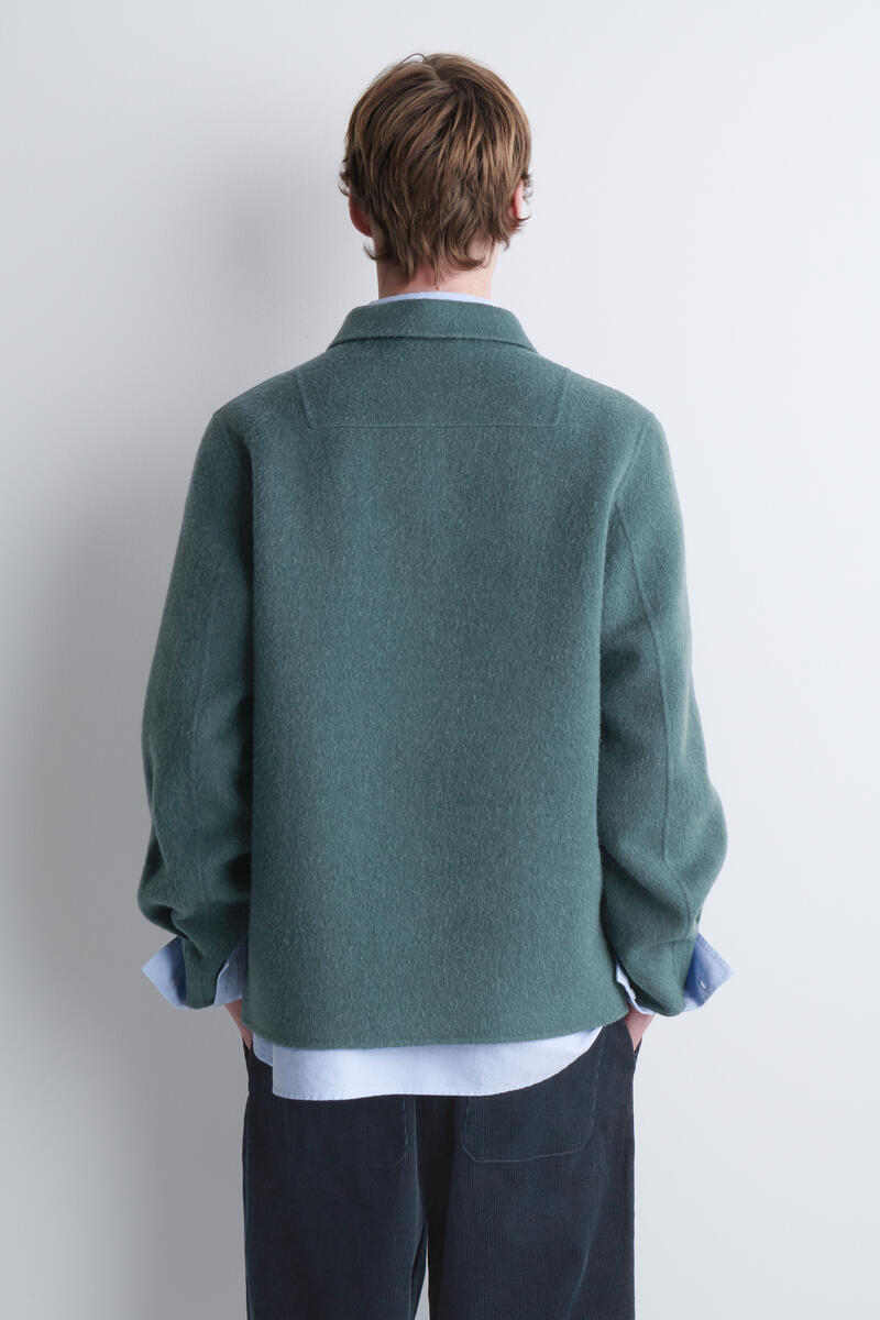 Double-Faced Wool-Blend Zip-Up Overshirt in Turquoise