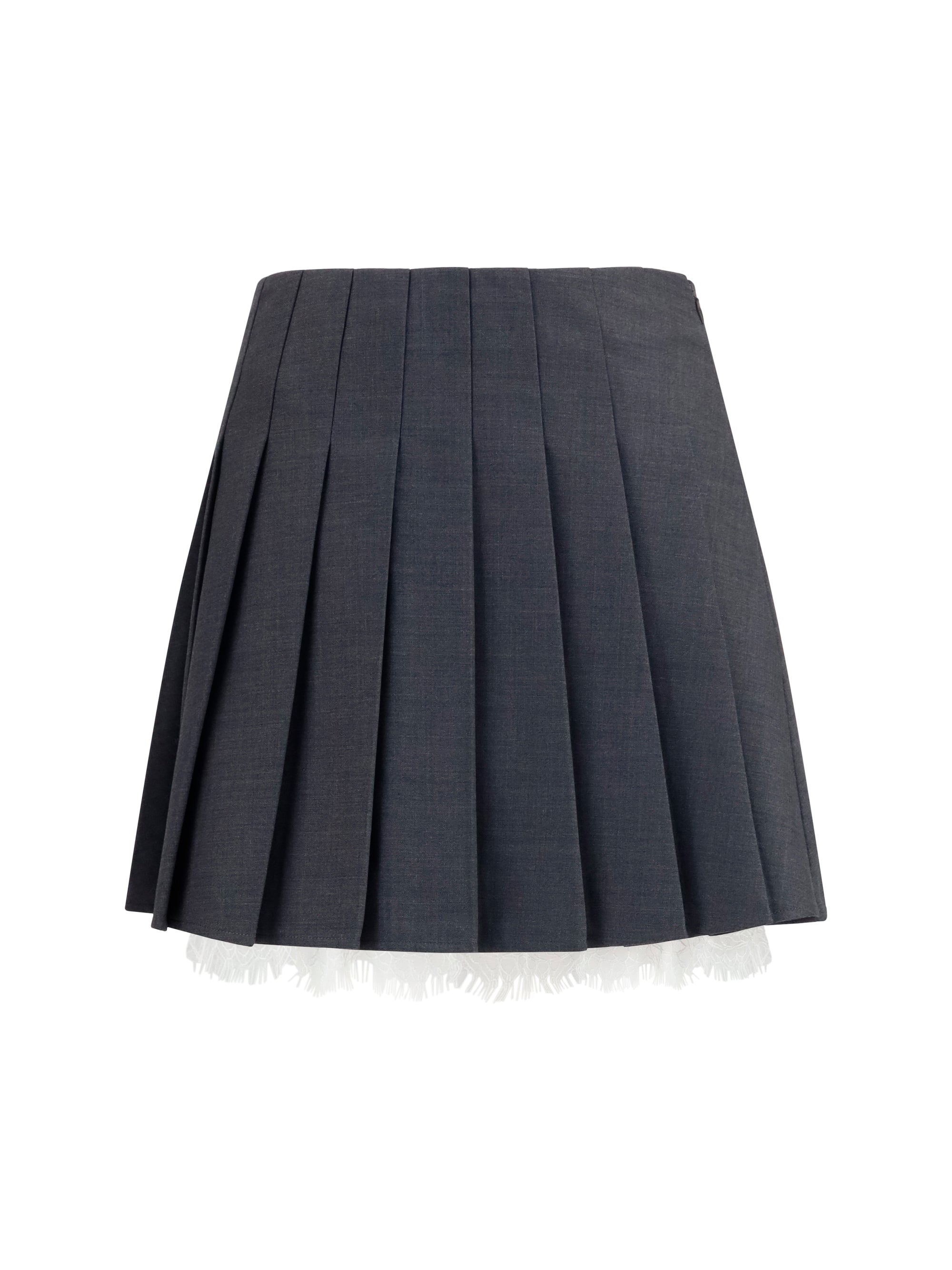 Pleated Wool & Polyamide Mini Skirt — Gray