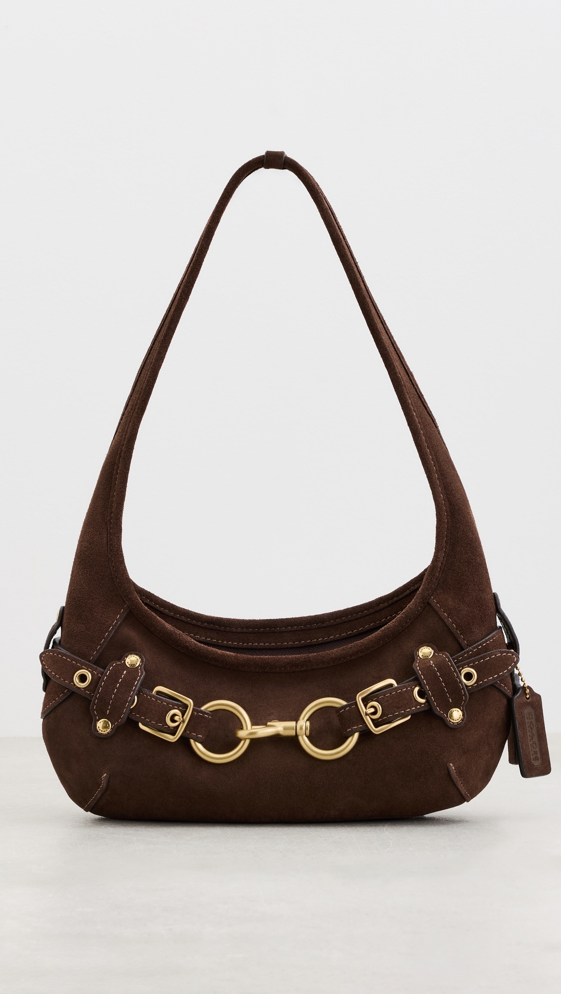 Belted Ergo Suede Shoulder Bag 26 Dark Chocolate One Size