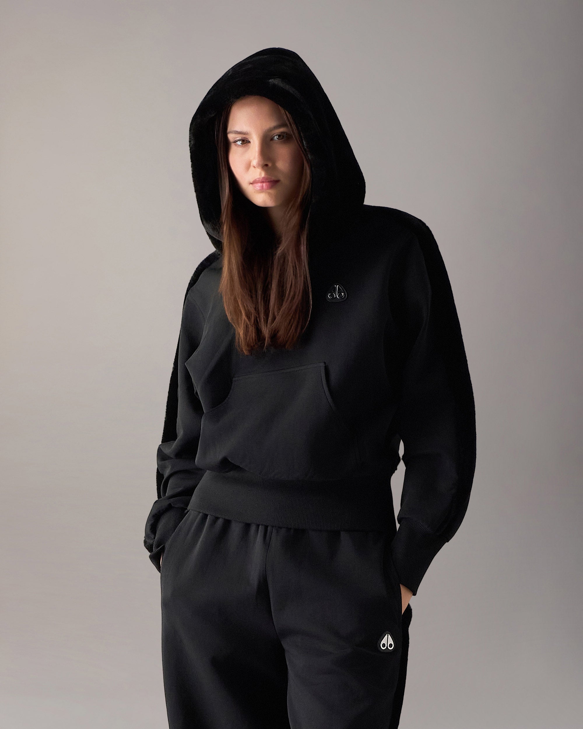 Moose Knuckles - Women's Mixed Media Bunny Hoodie - Color: Black