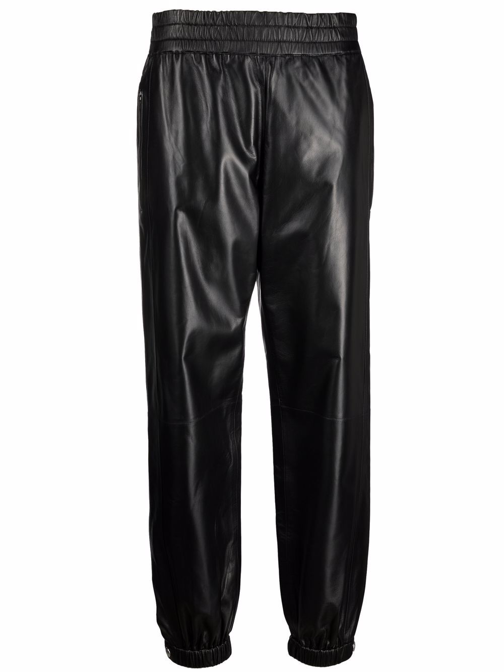 Elasticated leather trousers - Black