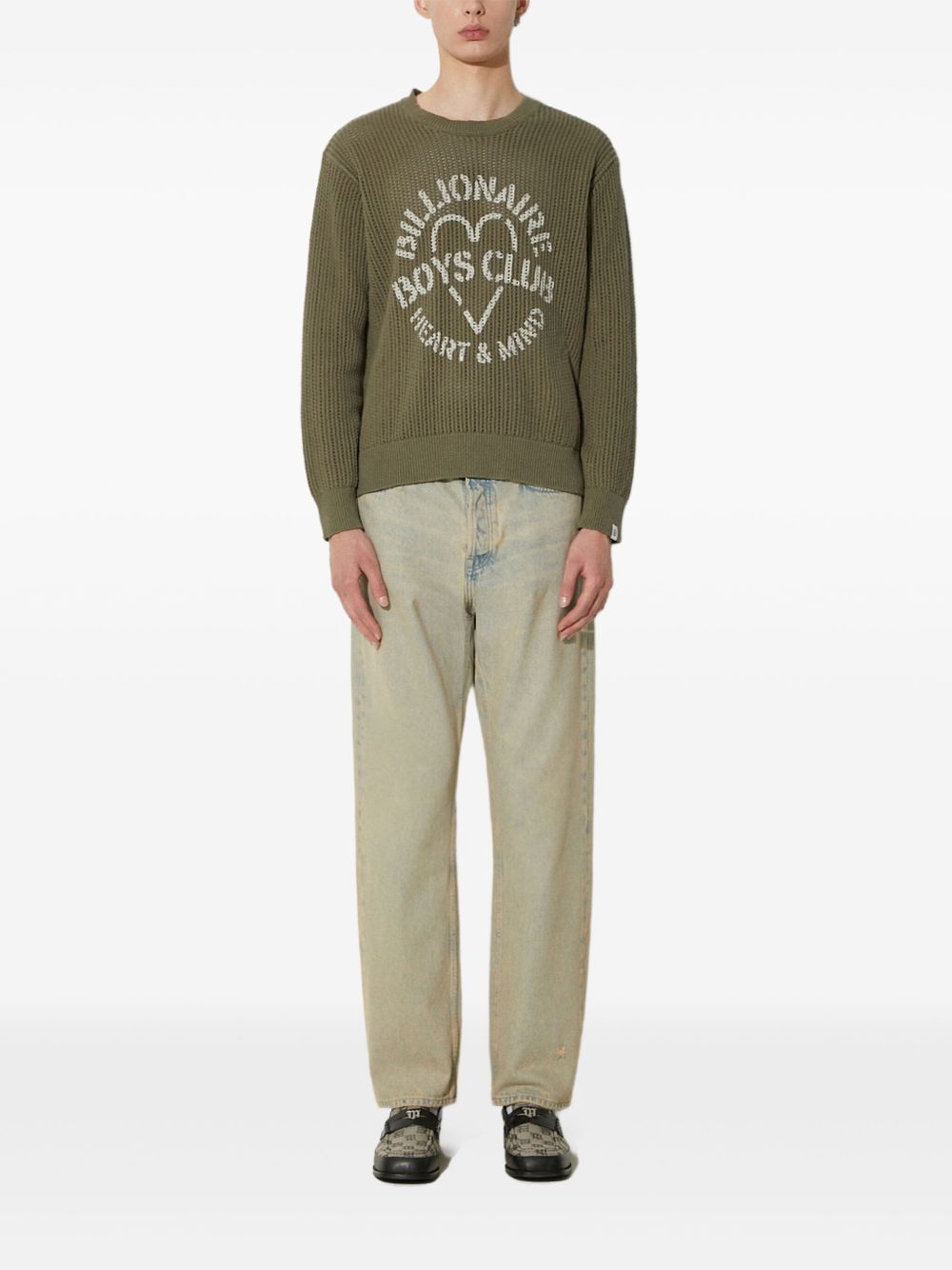 Heart-logo knit sweater - Green