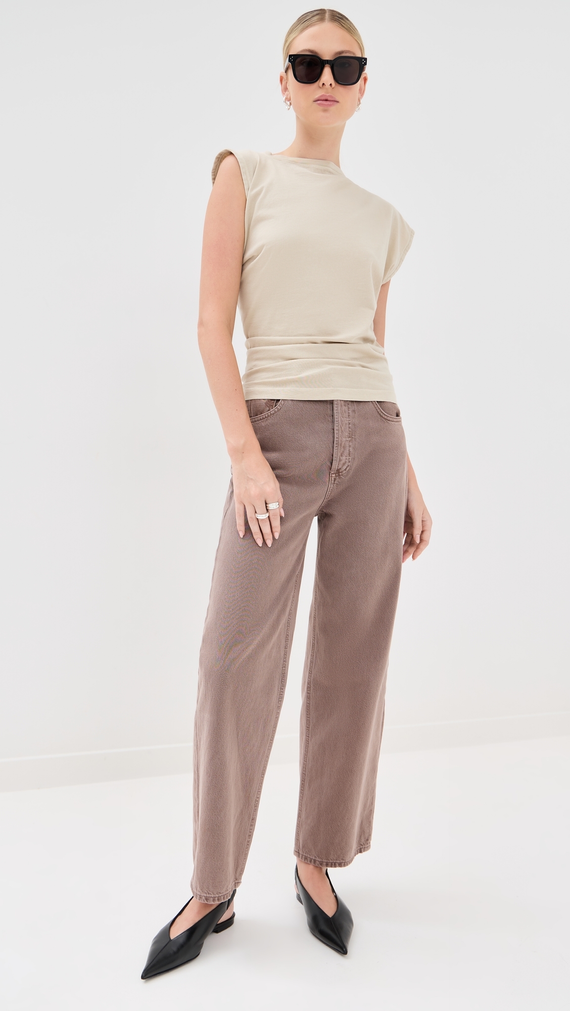 Ren Jeans: High Rise Wide Leg Jeans Ceramic