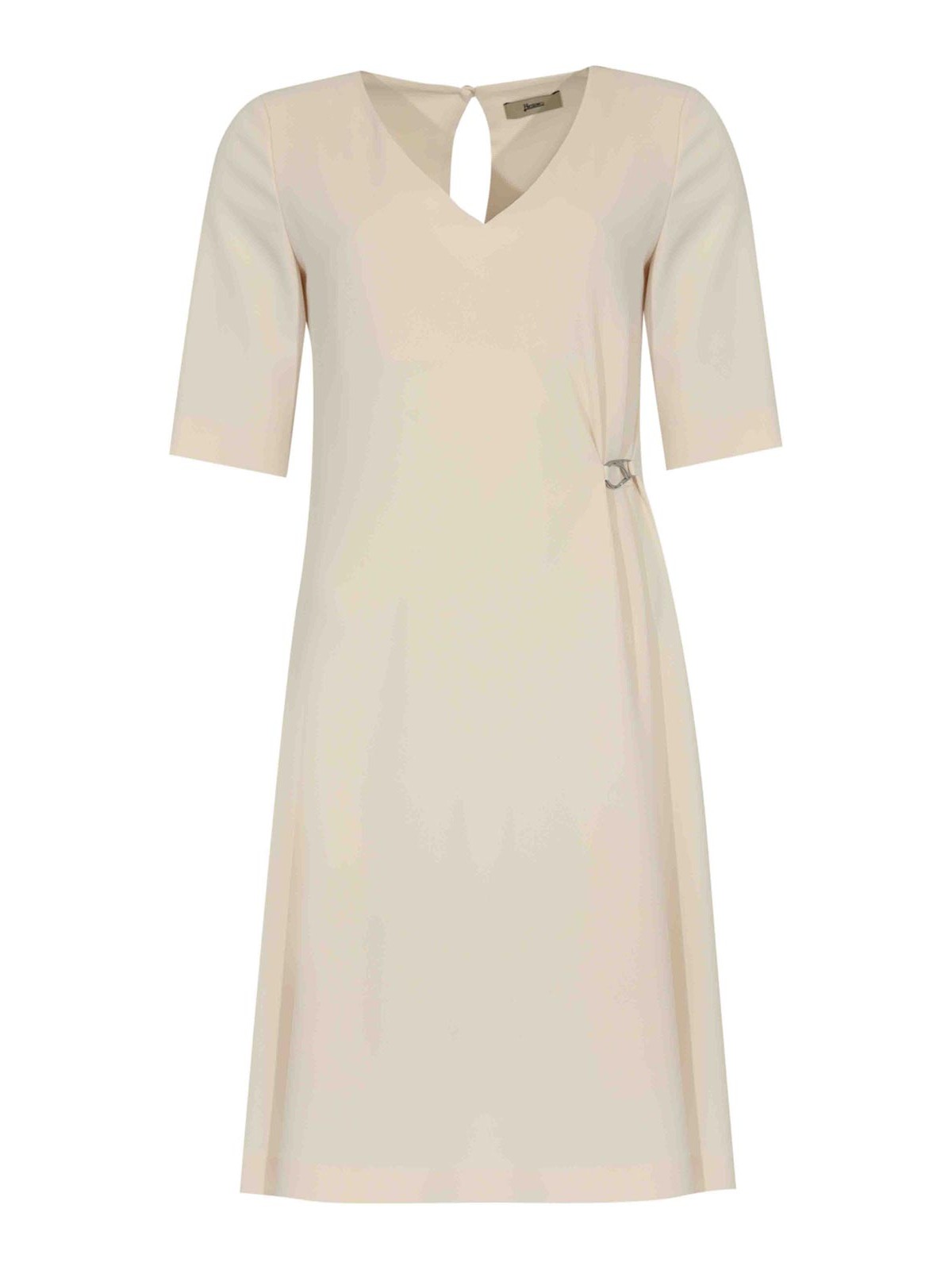 Herno - stretch crepe dress v neckline buckle