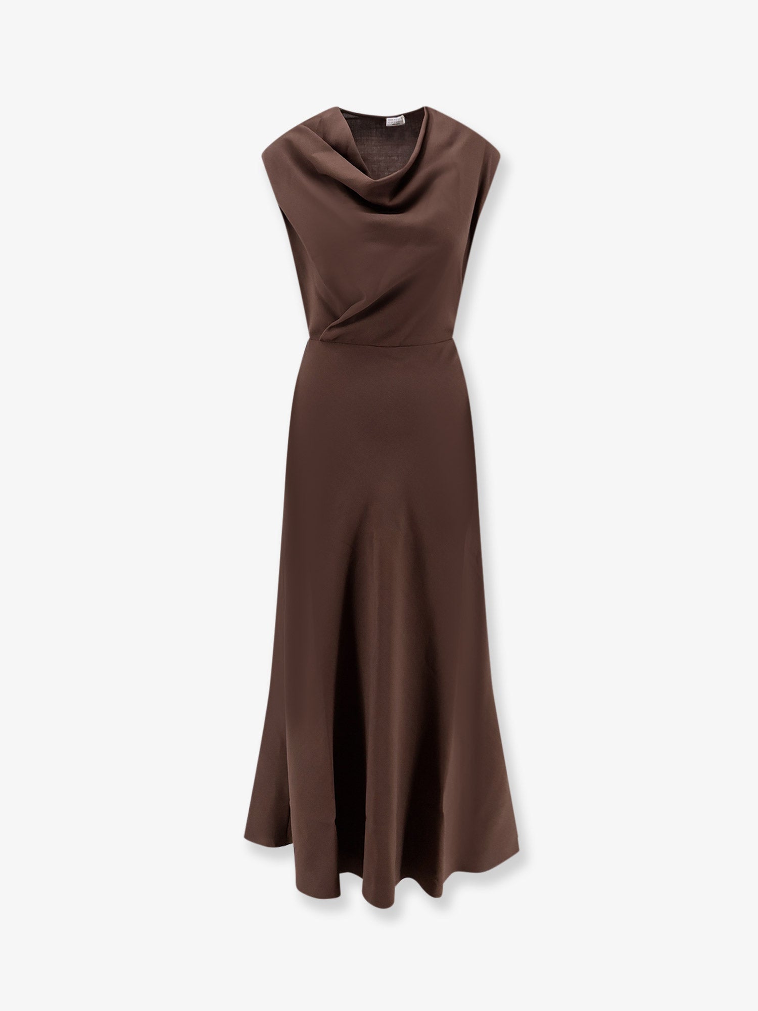 Draped Virgin Wool Twill Dress — Brown
