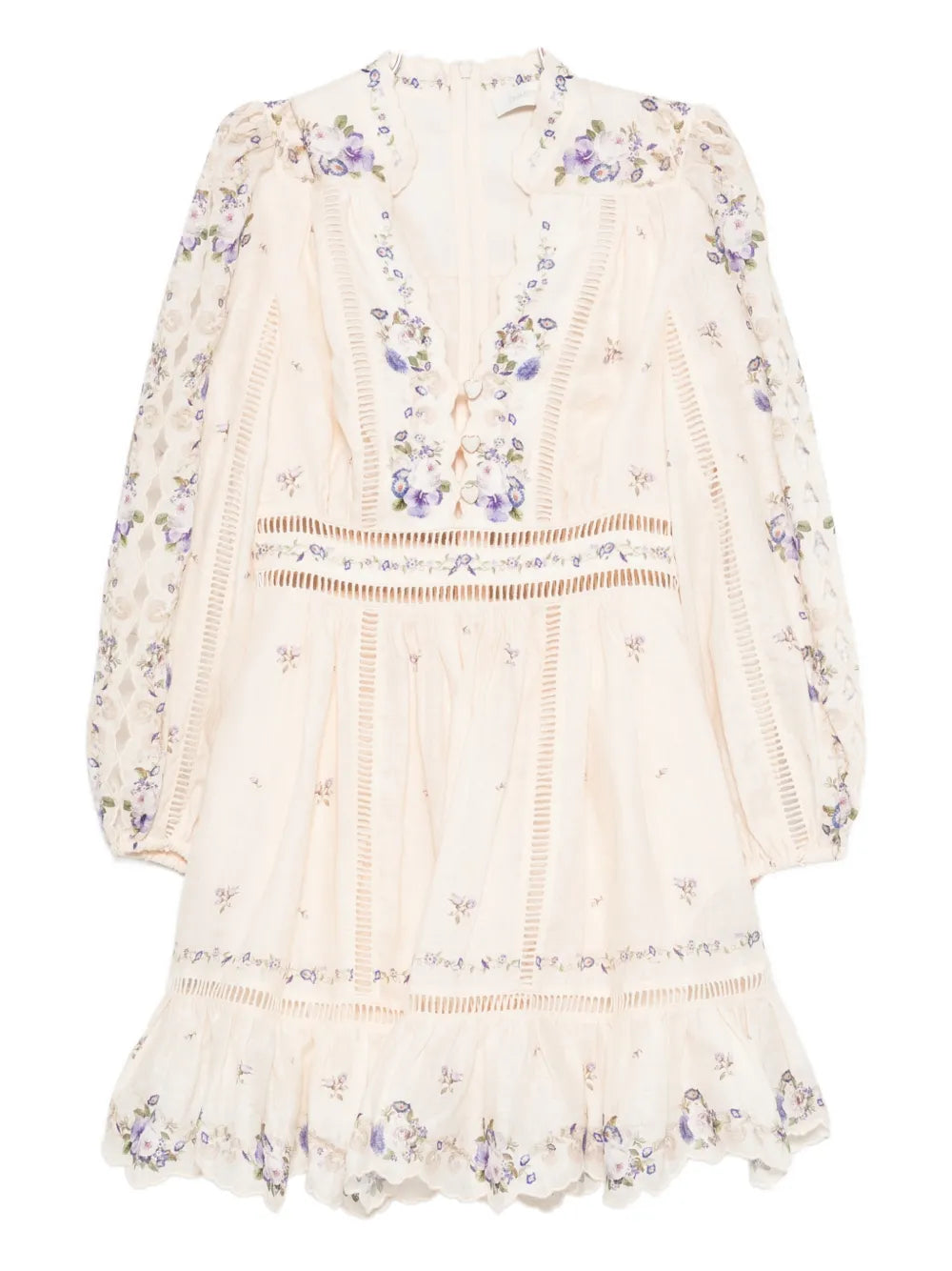 Floral Embroidered Dress — Cream