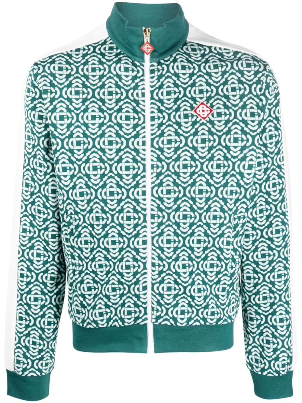 Monogram-jacquard zip-up jacket - Green