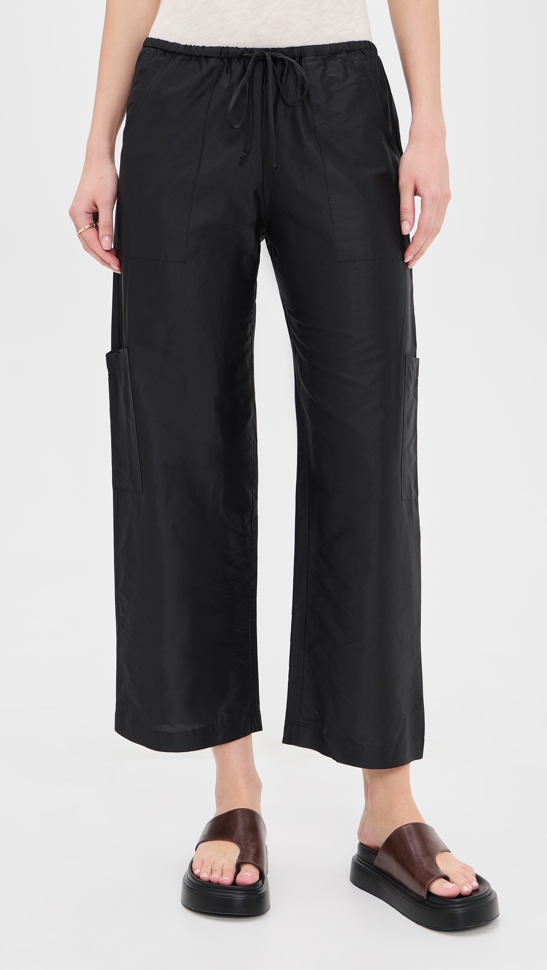 The Silk Taffeta Drawstring Cargo Pants Jet