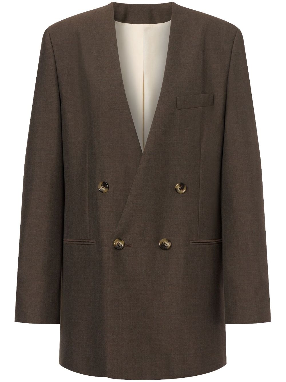 Lapeless double-breasted blazer - Brown