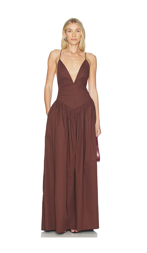 ADRIANA DEGREAS Opulence Deep-V Maxi Dress in Brown. - L also in M