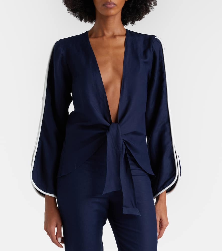 Bicolor linen-blend top