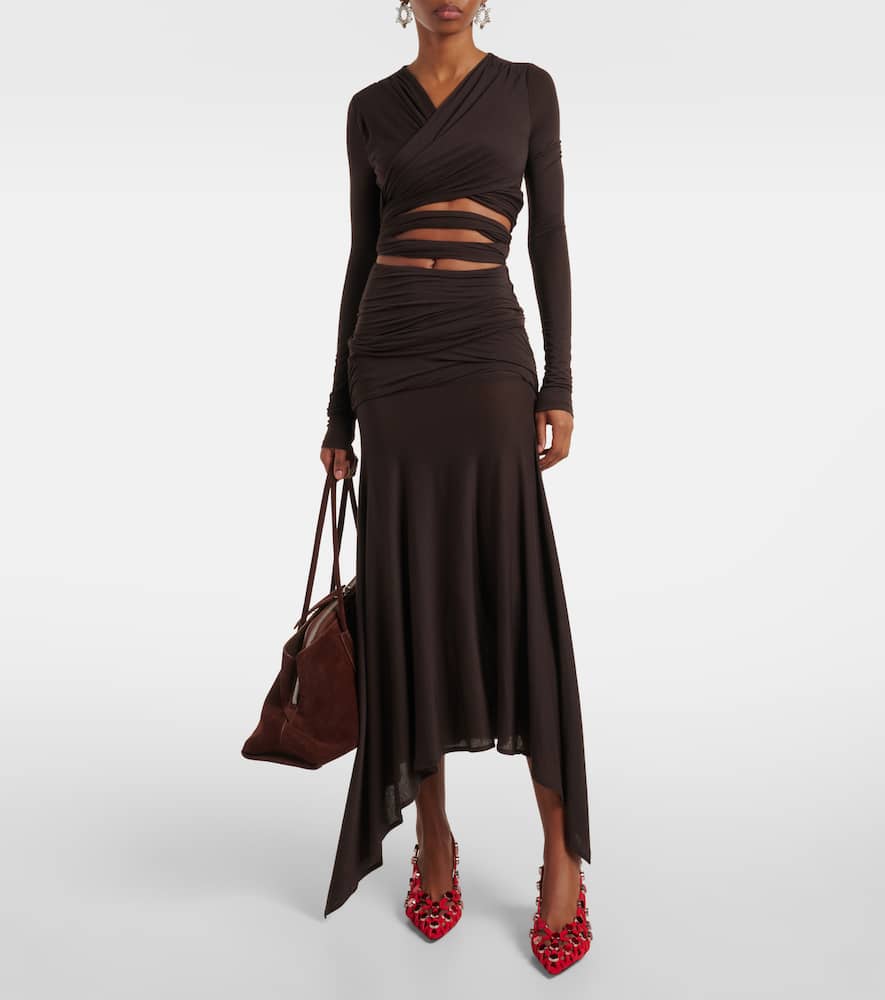 Sheer embroidered tulle midi dress