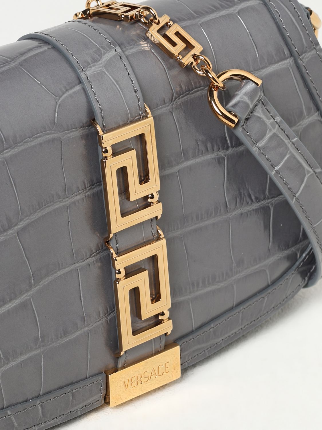 Greca Goddess leather shoulder bag - Black