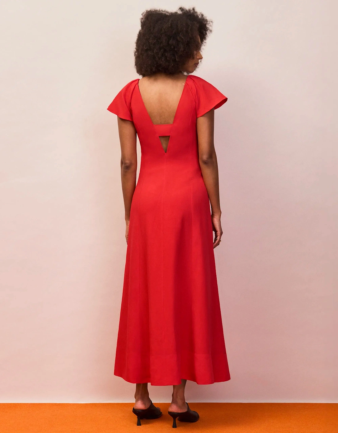 RO&ZO Women's Petite Red Flutter Sleeve Dress With Linen