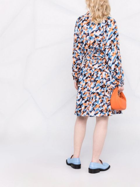 Abstract-print drawstring-waist midi dress