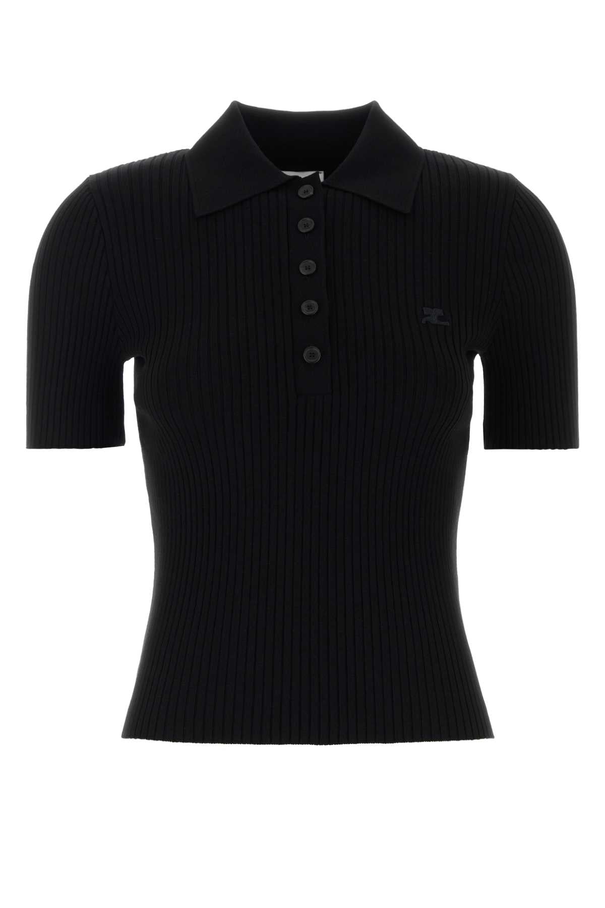 Courreges Ribbed Viscose Blend Polo Shirt — Black