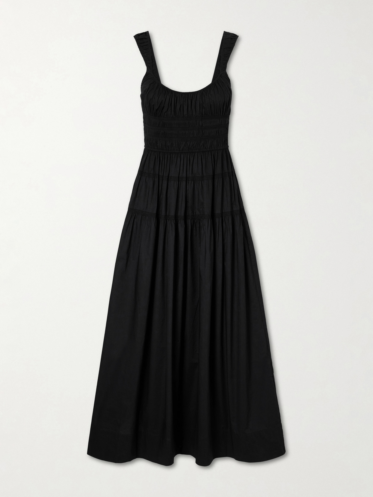 Clover Smocked Organic Cotton-poplin Midi Dress - Black