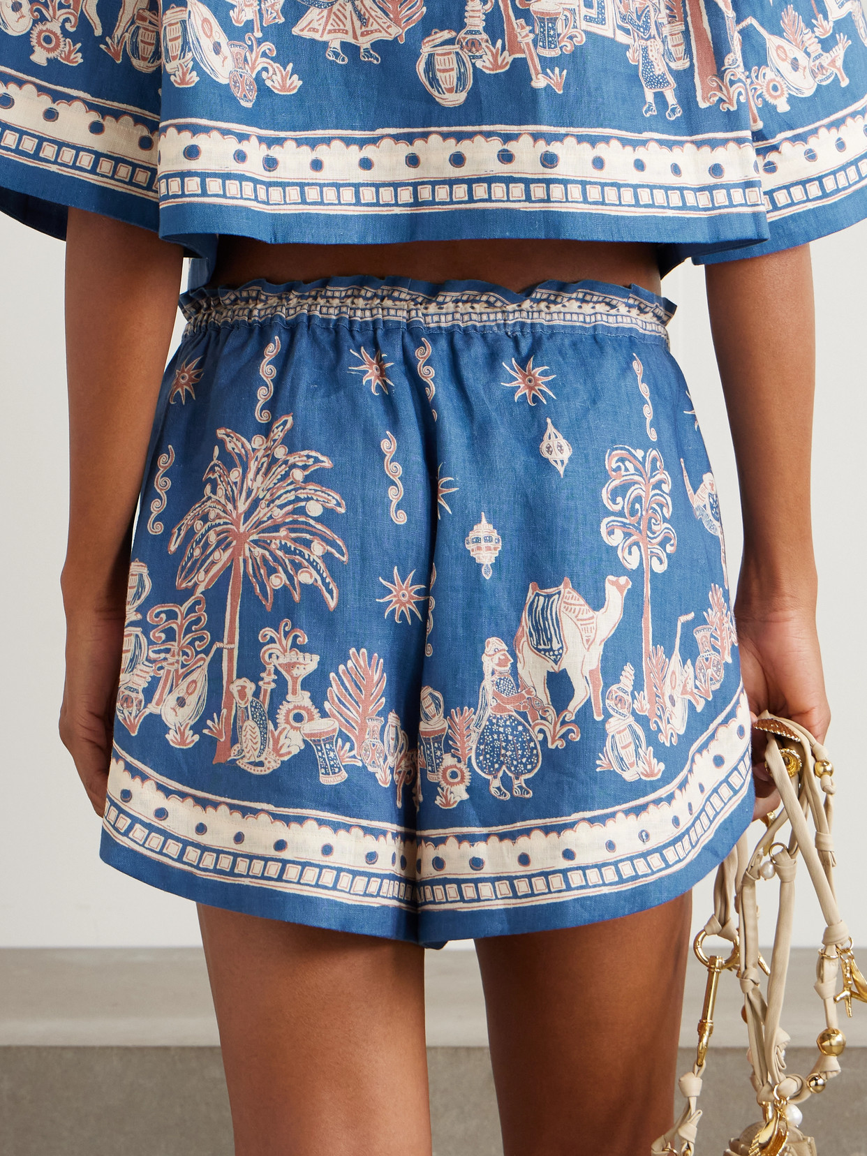 Acacia Printed Linen Shorts - Blue