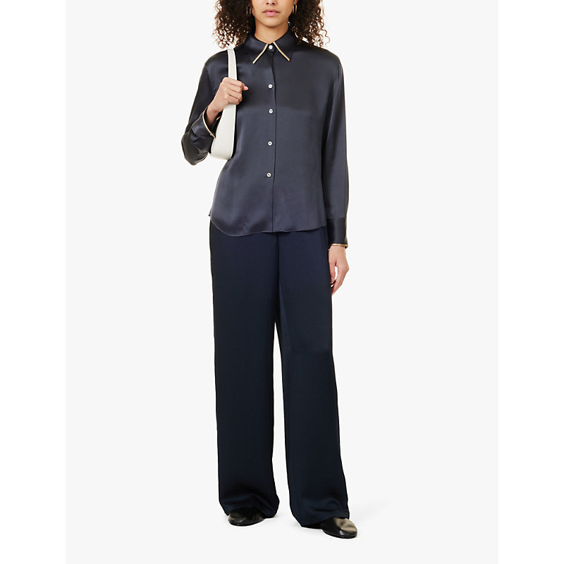 Womens Coastal Elasticated-waist Wide-leg Low-rise Woven Trousers S