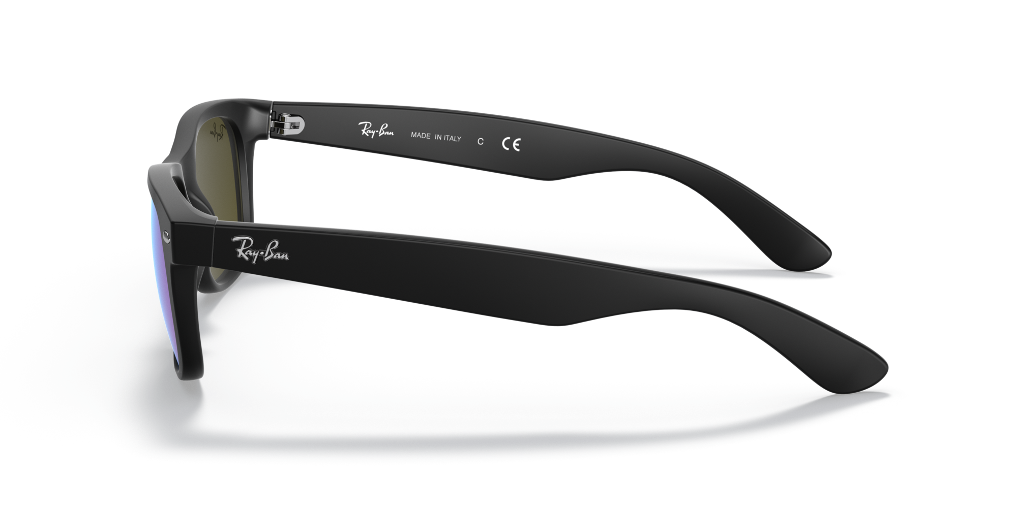 Ray - Ban Unisex Ray - Ban RB2132 NEW WAYFARER 622/17 Sunglasses Injected Black Blue Squared Normal Mirror