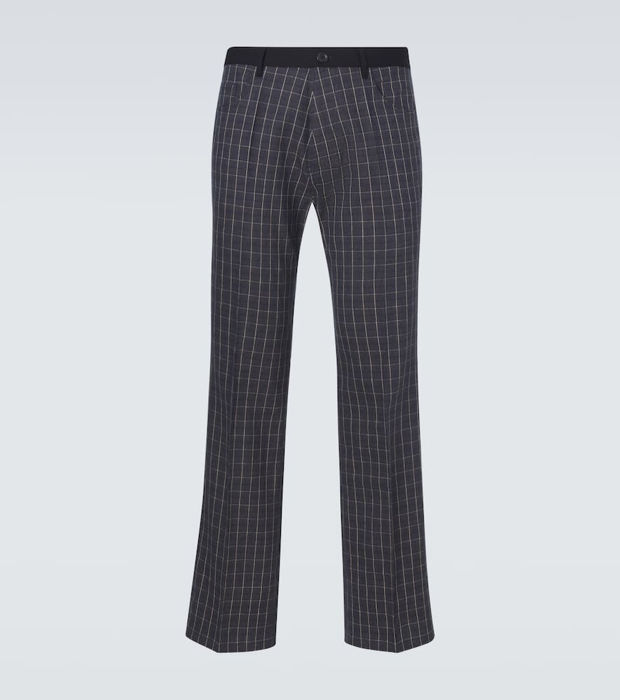 Country checked linen-blend straight pants