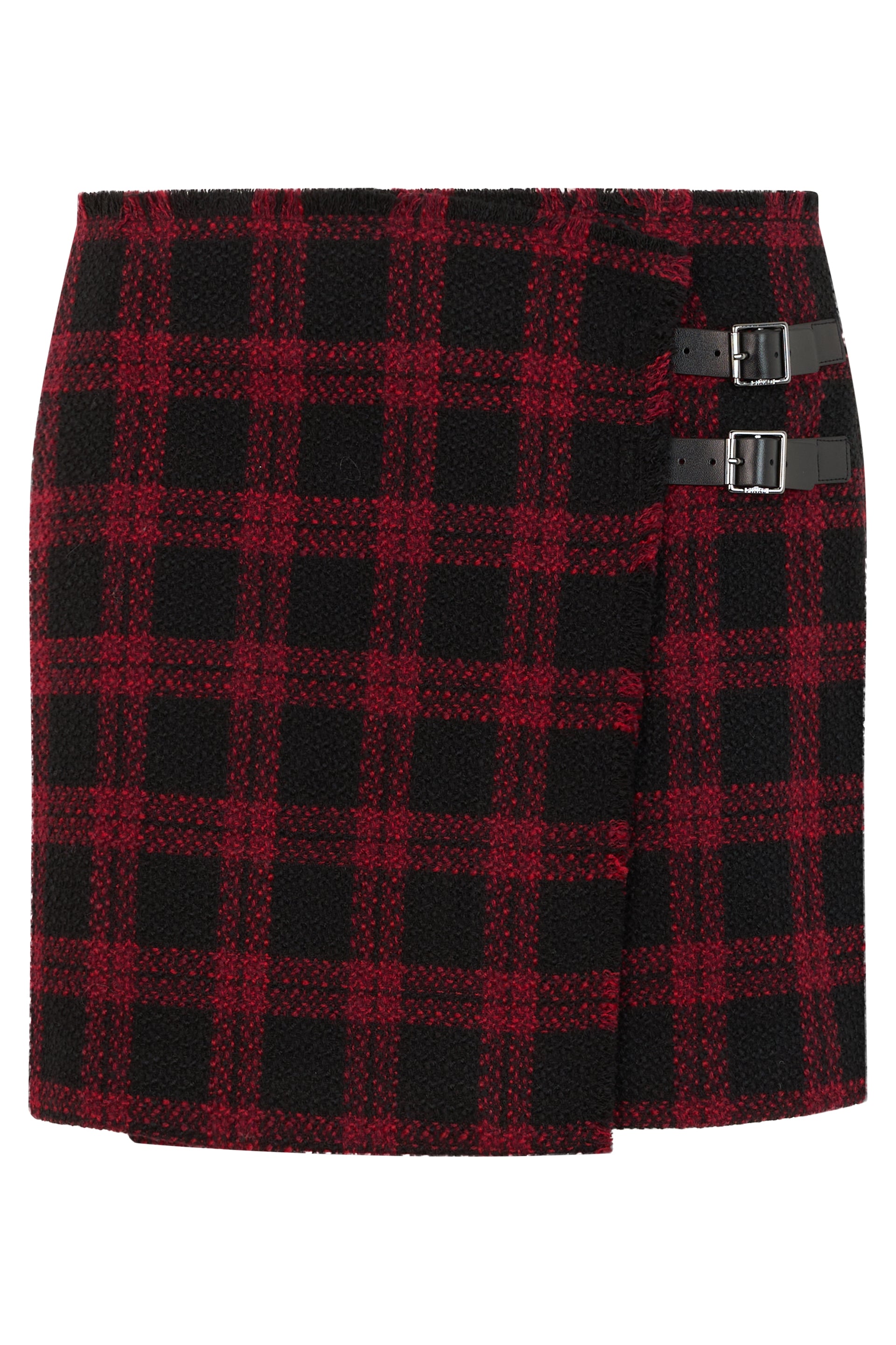 Short Tartan Mini Skirt with Front Buckles