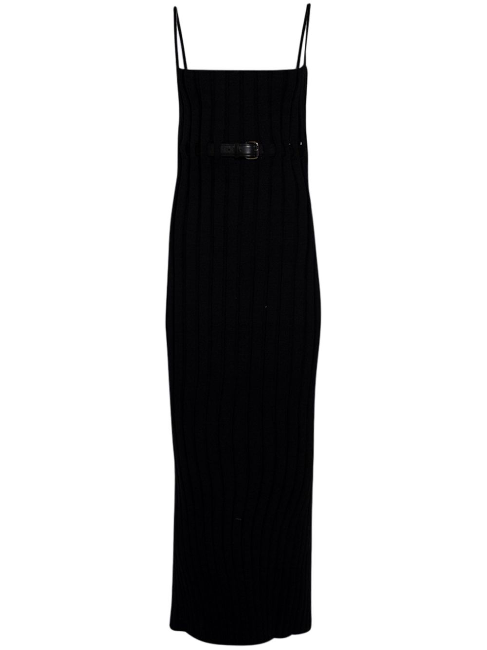 Belted ribbed-knit dress - Black